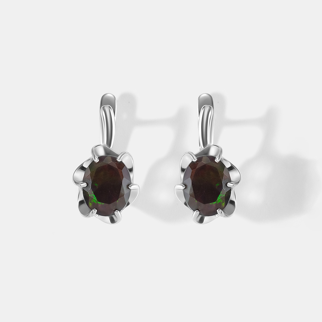 Серебряные серьги с черными опалами