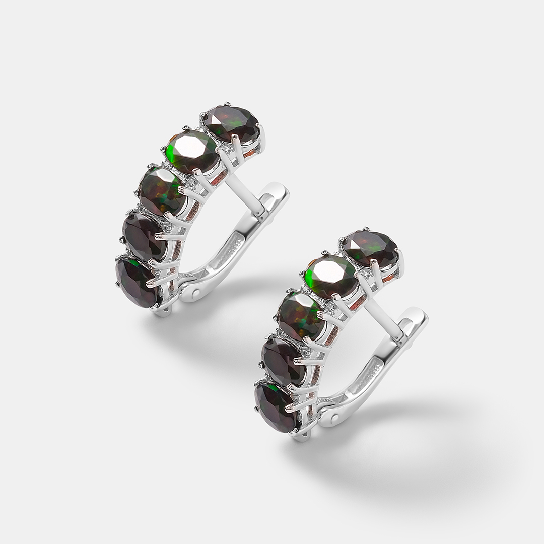 Серебряные серьги с черными опалами