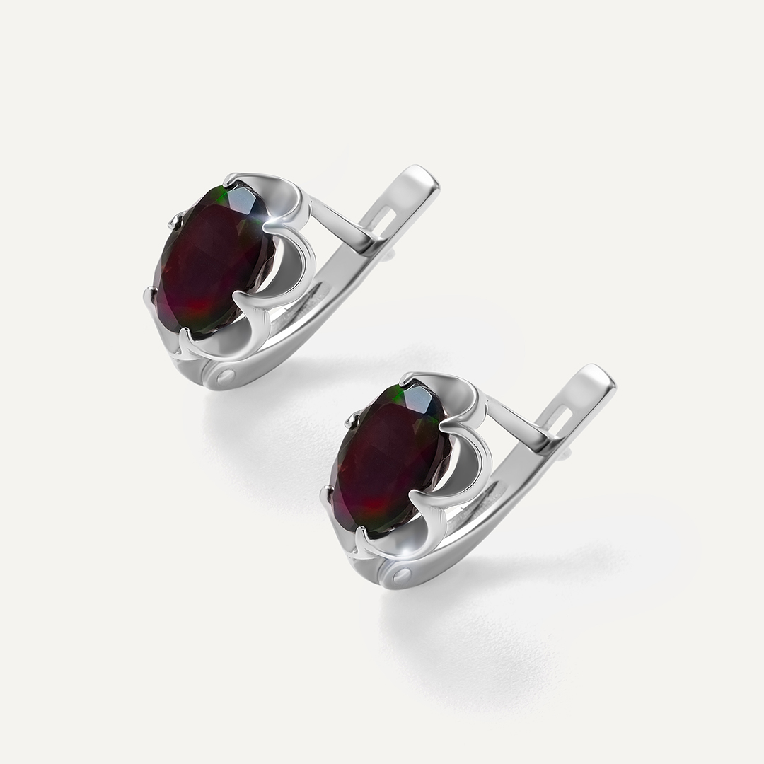 Серебряные серьги с черными опалами