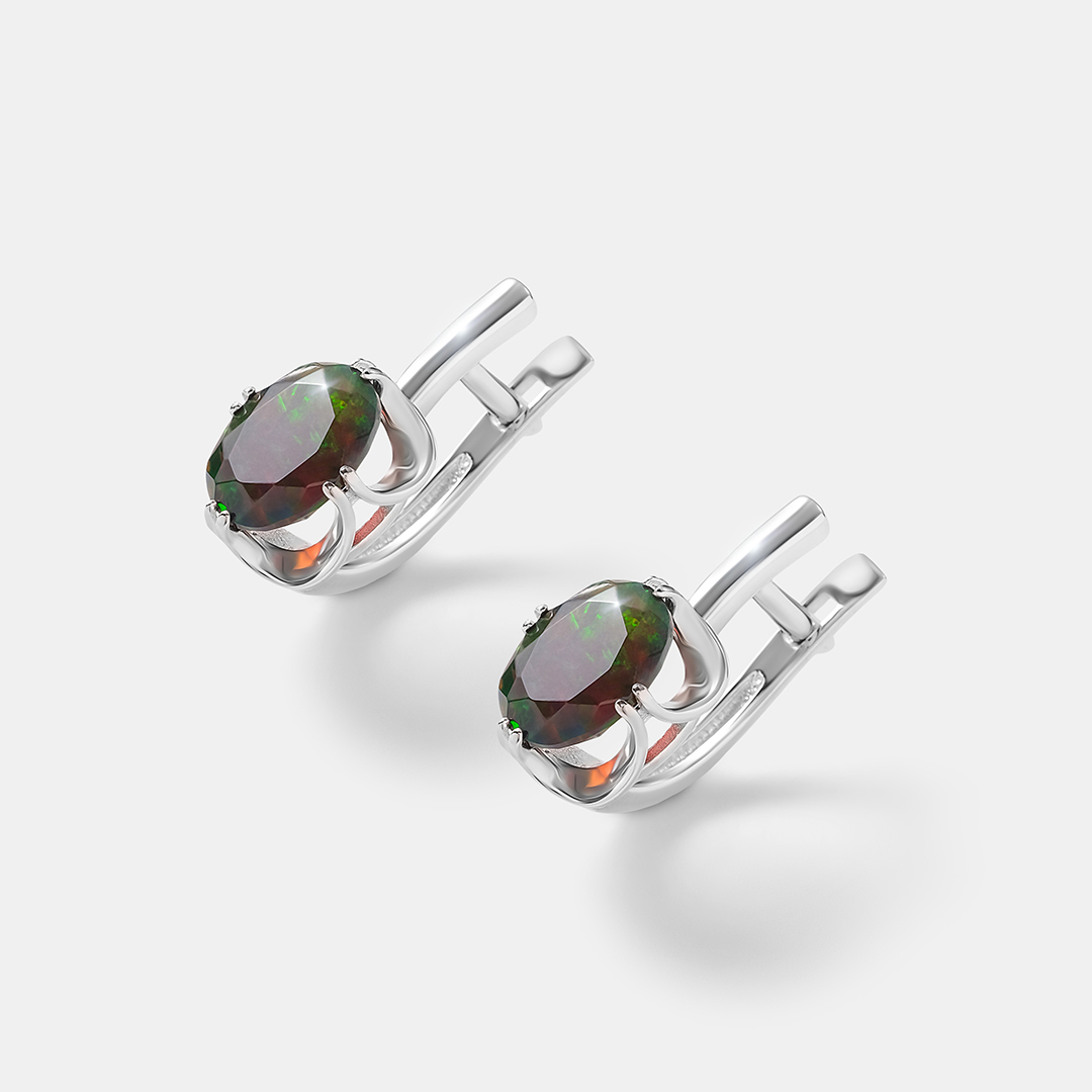 Серебряные серьги с черными опалами
