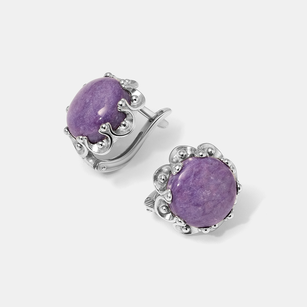 Серебряные серьги с чароитами