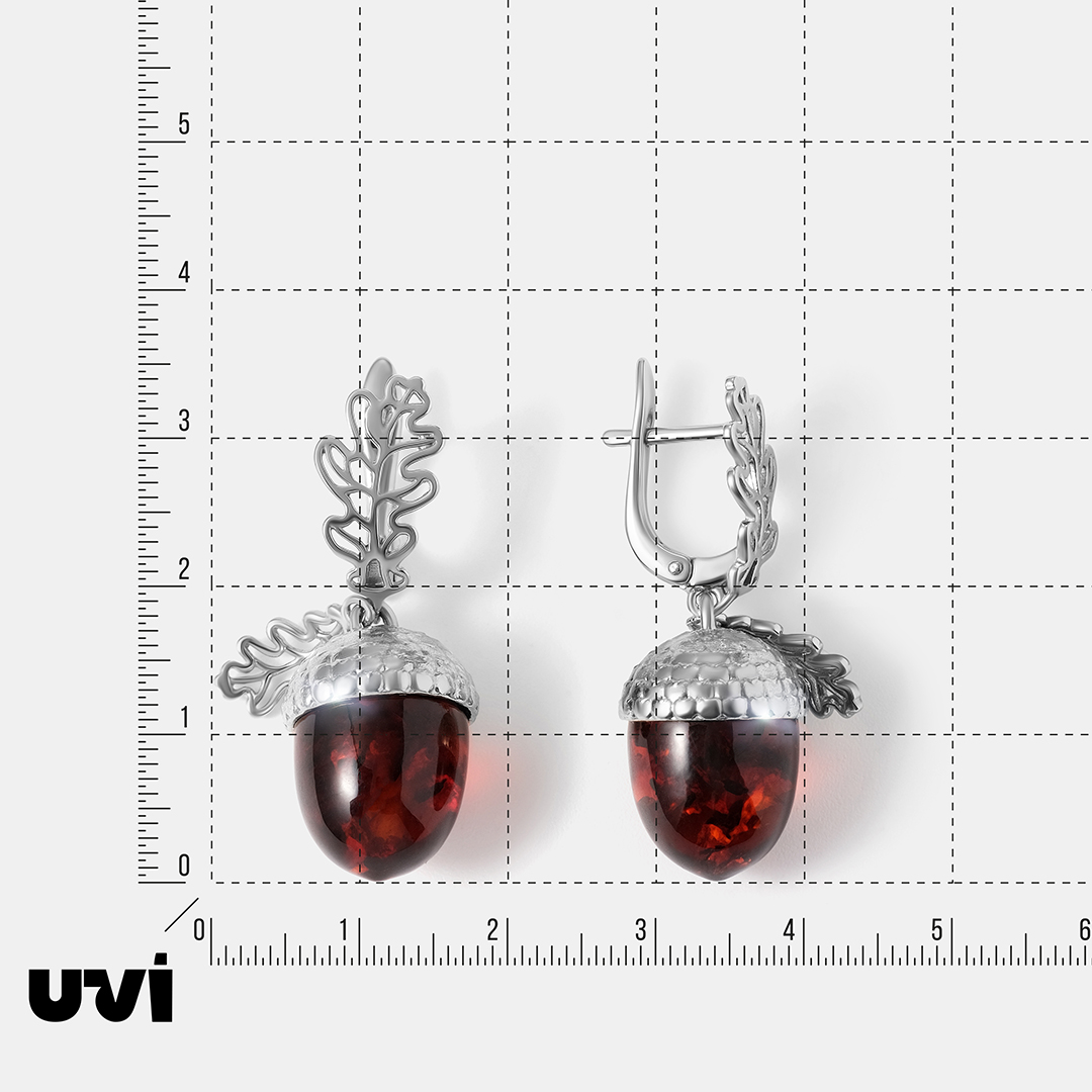 Серебряные серьги с янтарем "Желуди"