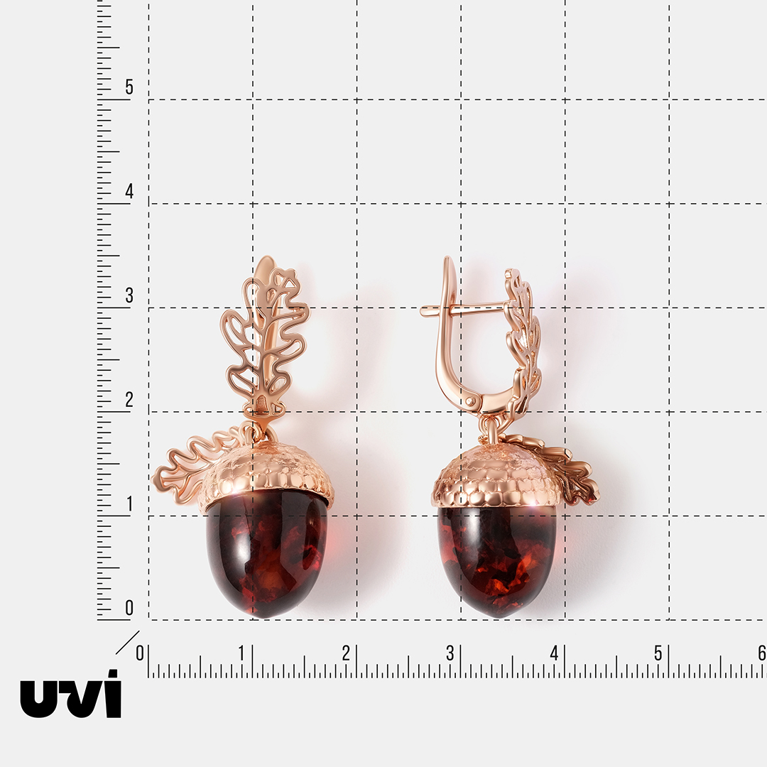 Серебряные серьги с янтарем "Желуди"