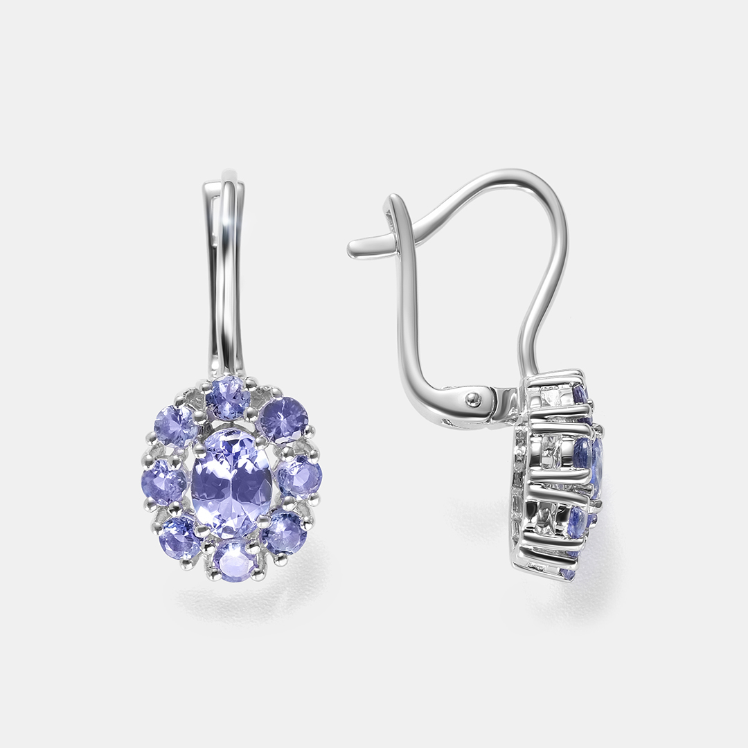 Серебряные серьги с танзанитами "Цветы"