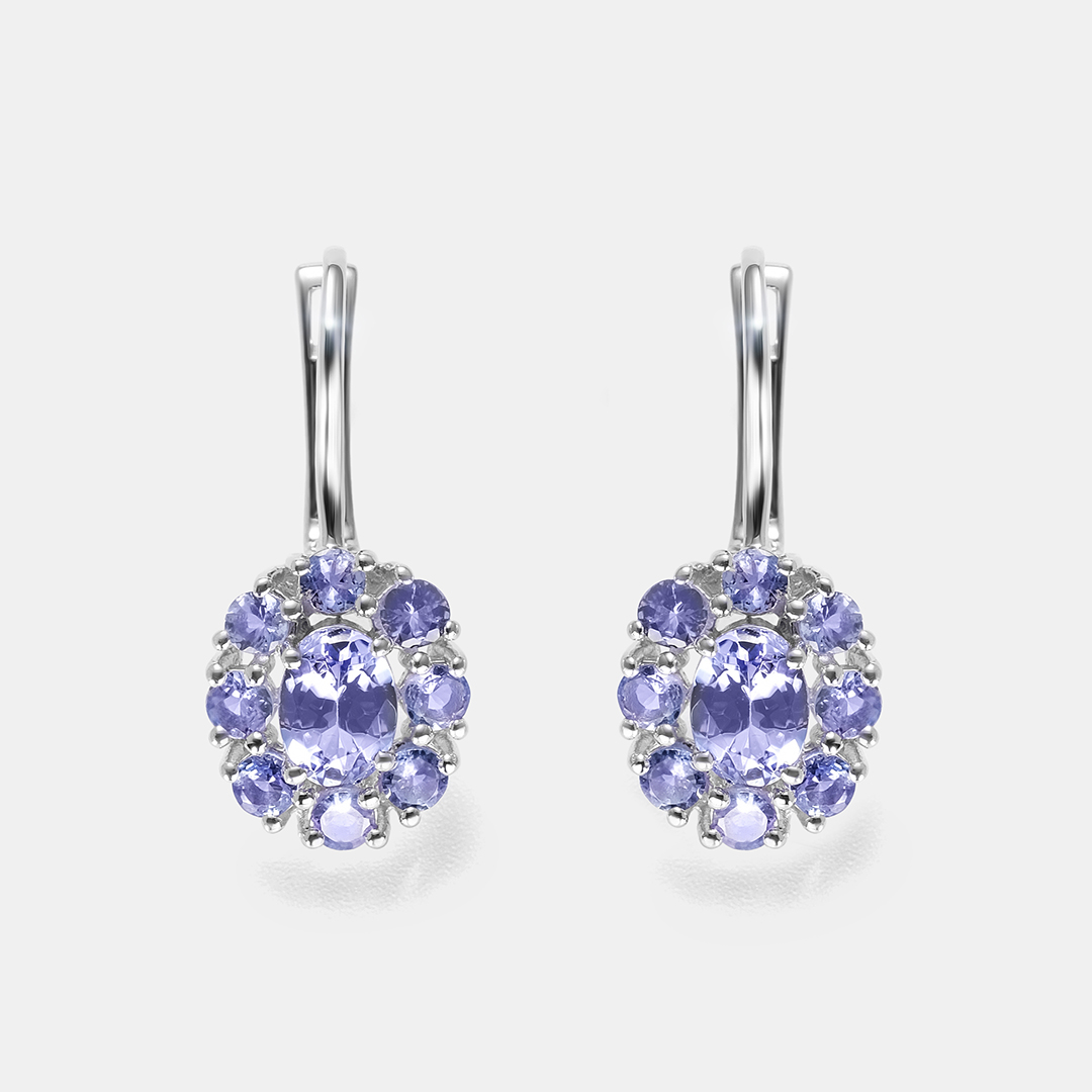 Серебряные серьги с танзанитами "Цветы"