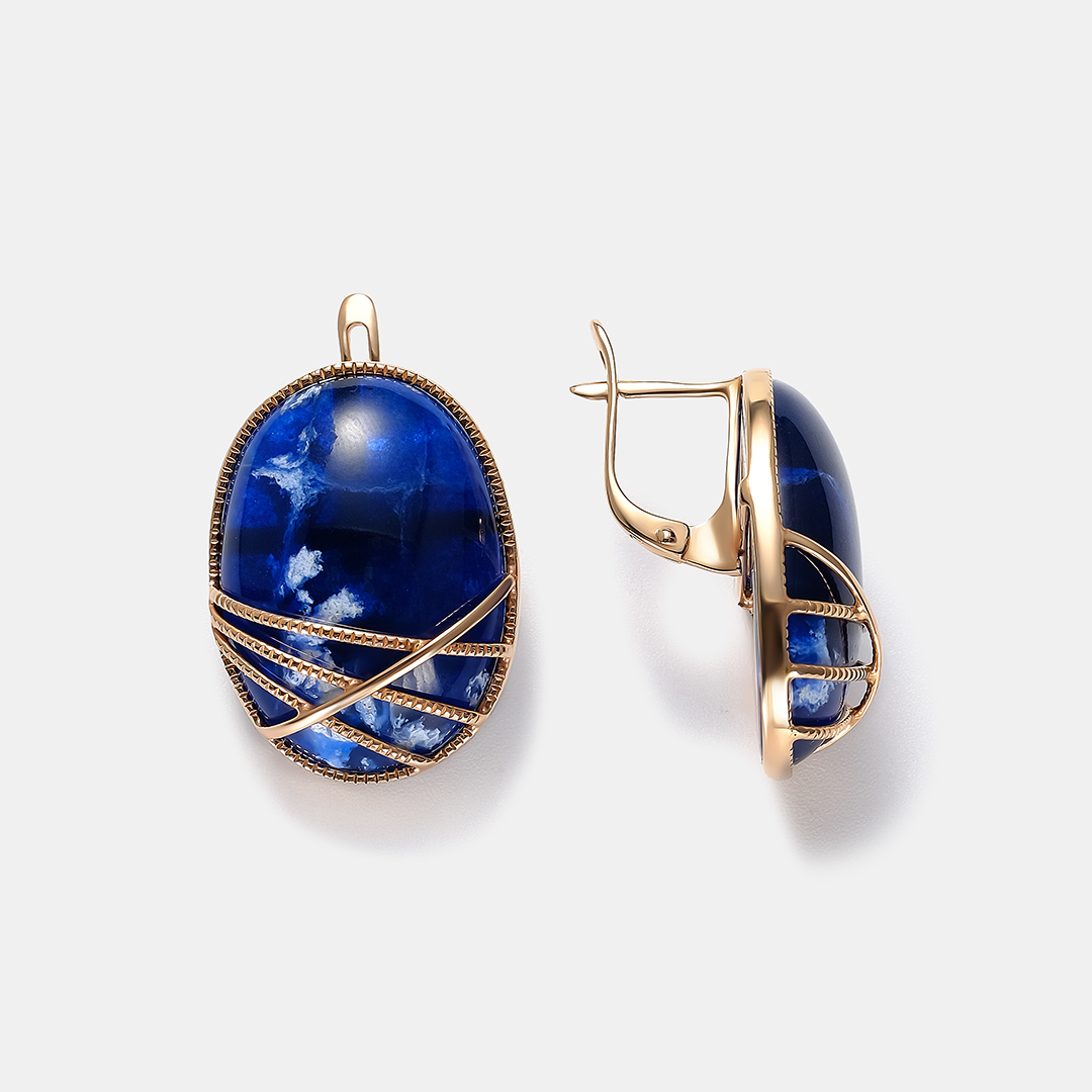 Серебряные серьги с синим янтарем