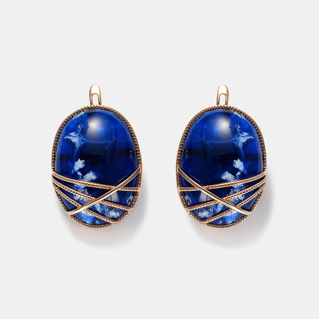 Серебряные серьги с синим янтарем