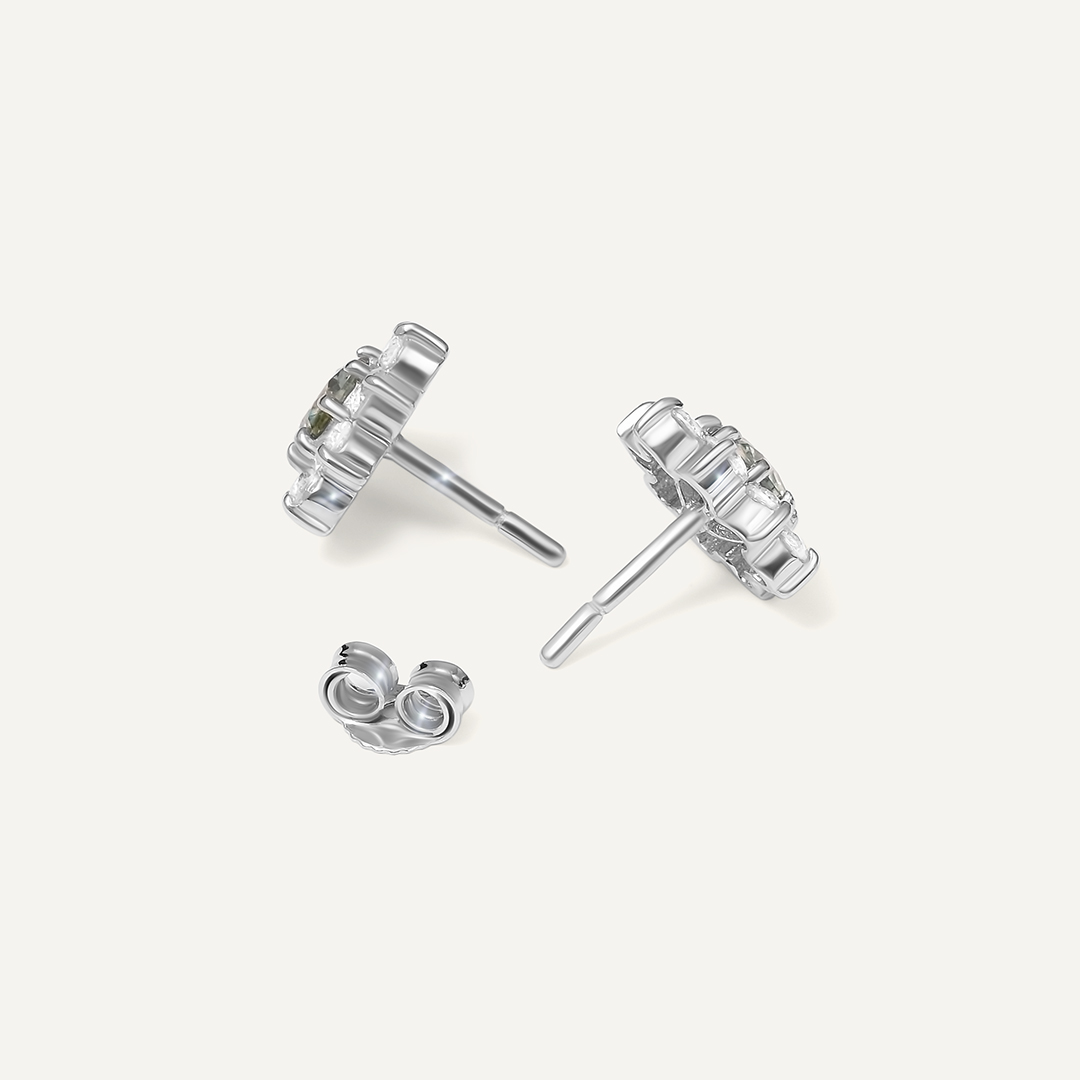 Серебряные серьги-пусеты с муассанитами Параиба "Цветы"