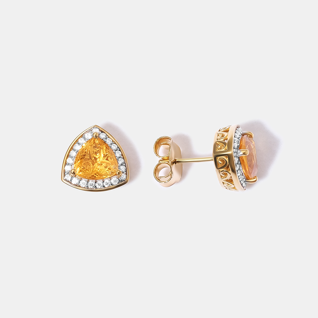 Серебряные серьги-пусеты с цитринами