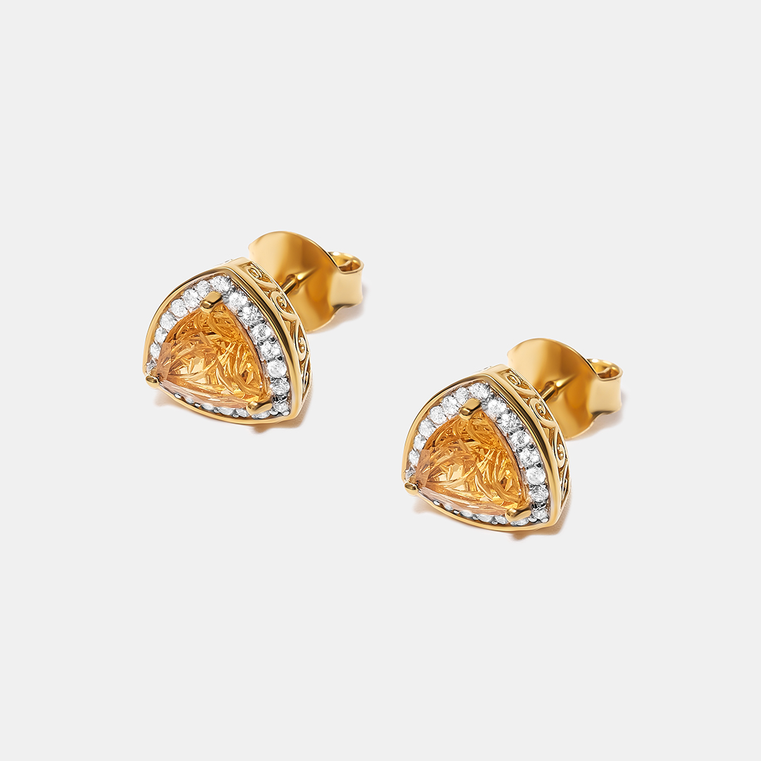 Серебряные серьги-пусеты с цитринами