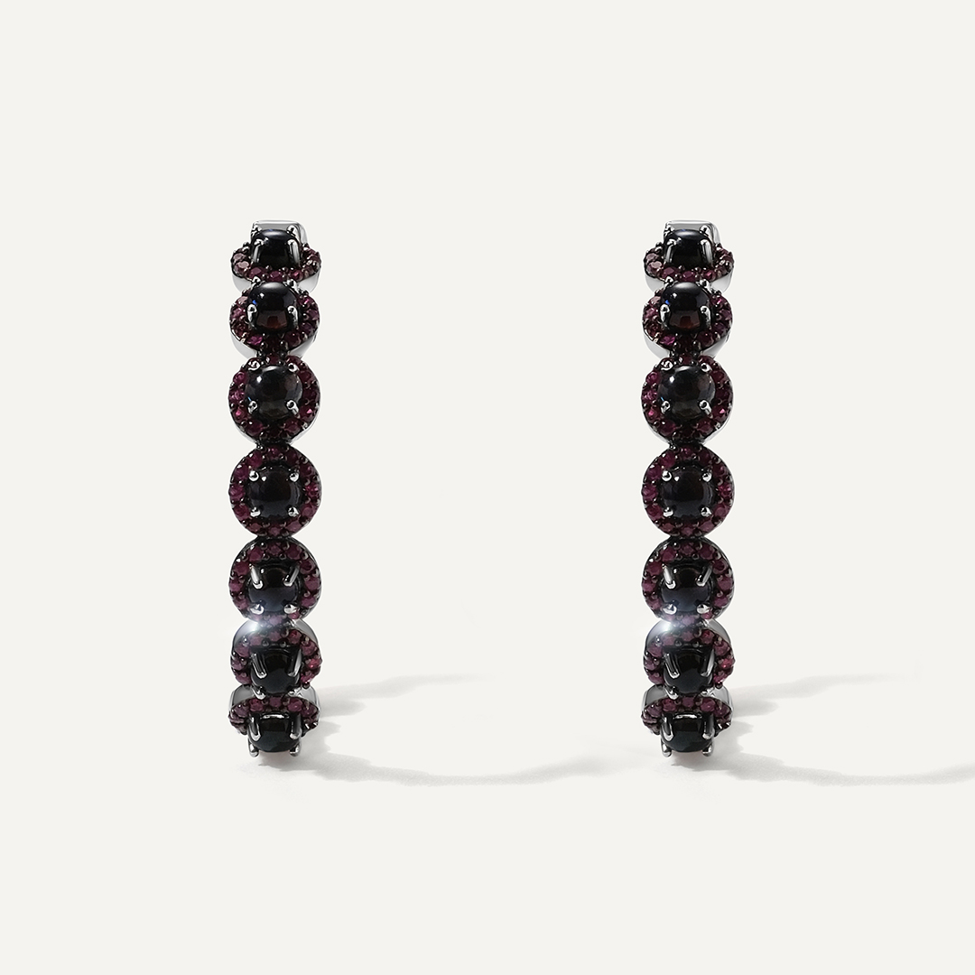 Серебряные серьги с опалами и рубинами