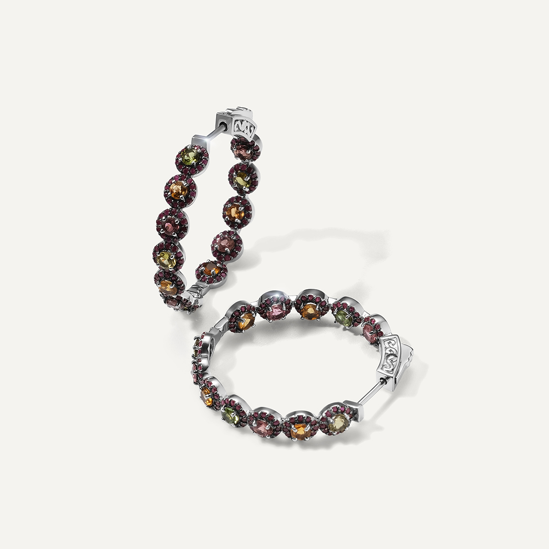 Серебряные серьги с турмалинами и рубинами