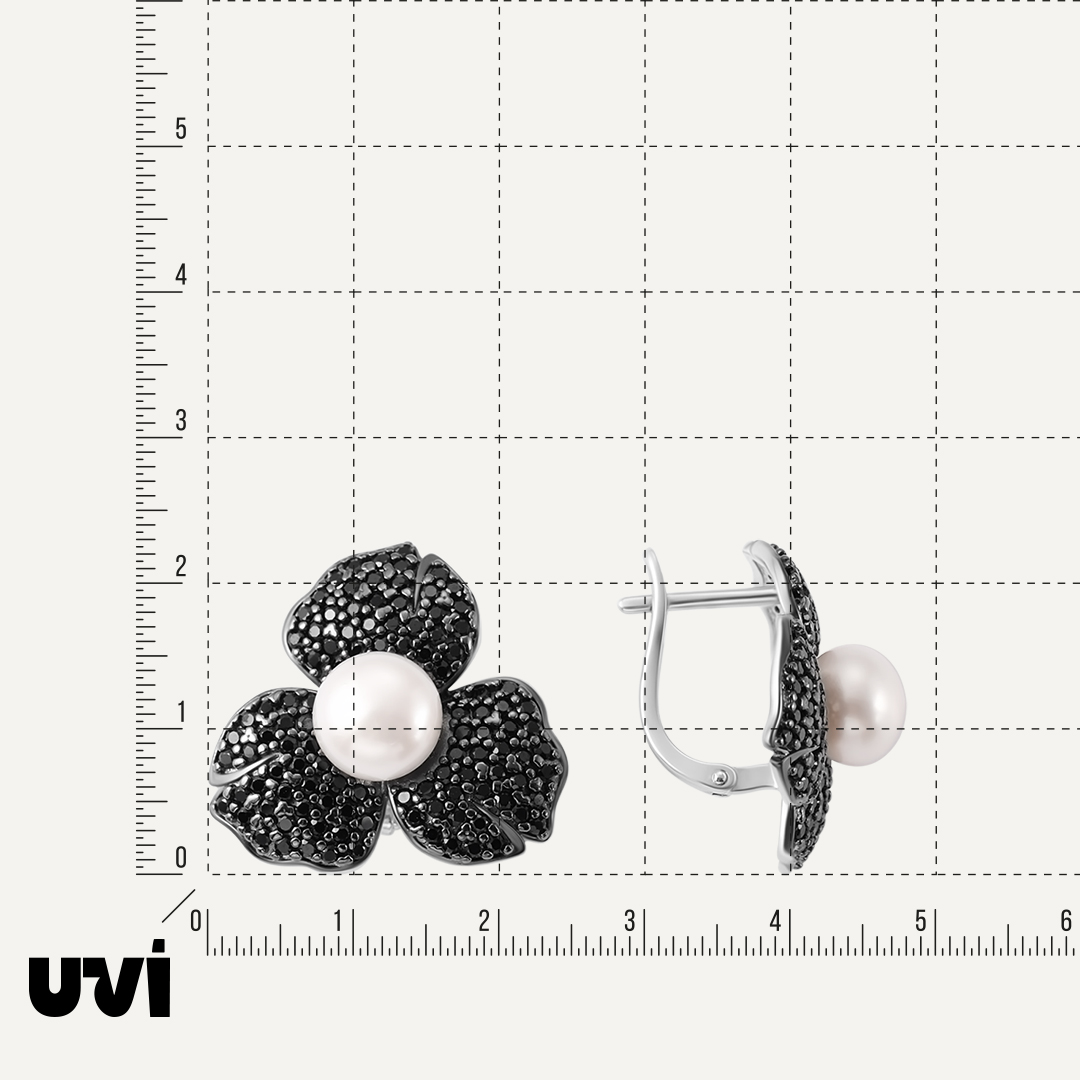 Серебряные серьги с жемчугом и шпинелью "Цветы"