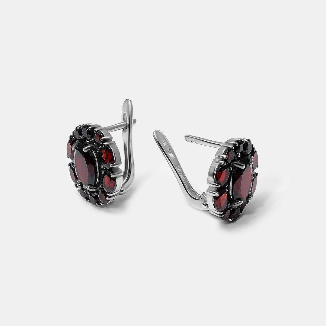 Серебряные серьги с чешскими гранатами