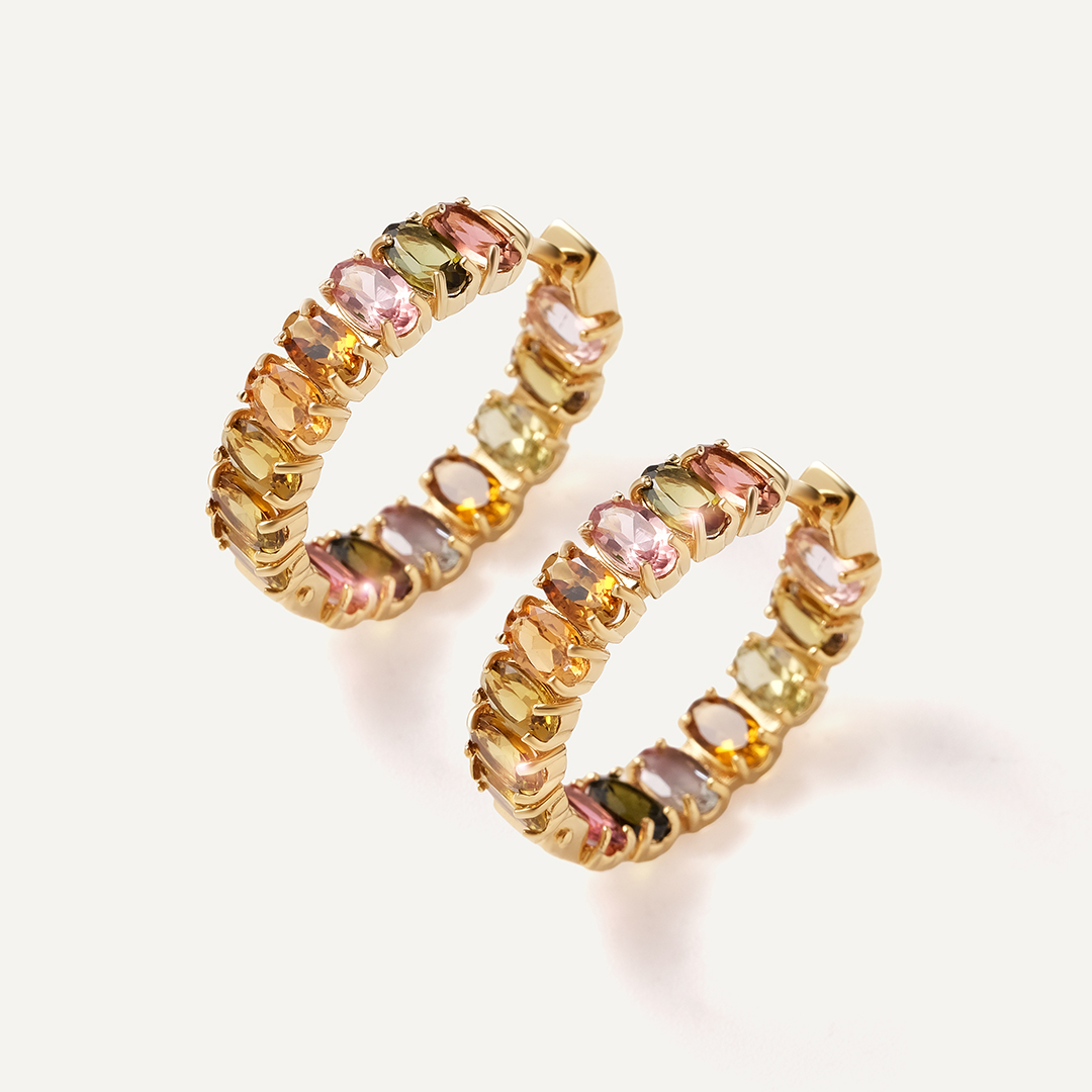 Серебряные серьги-конго с турмалинами