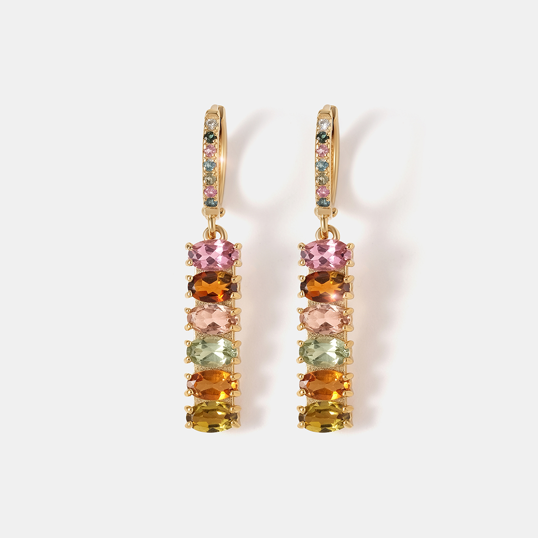 Серебряные серьги-конго с турмалинами