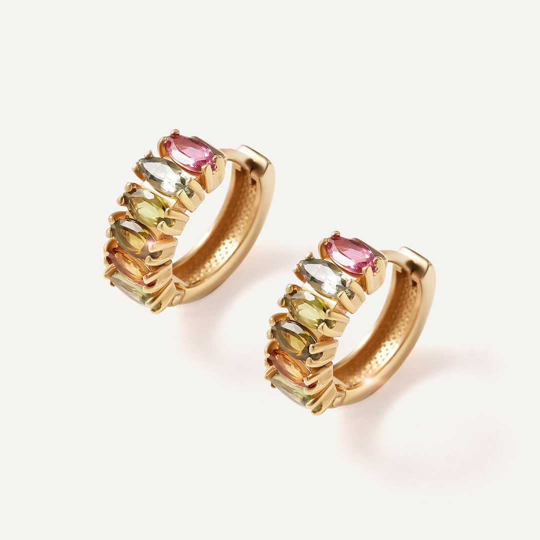 Серебряные серьги-конго с турмалинами