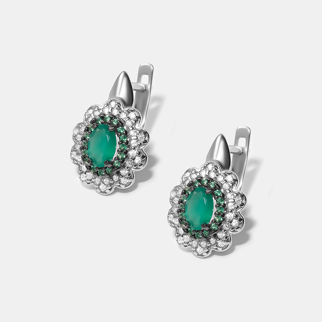 Серебряные серьги с агатами "Цветы"