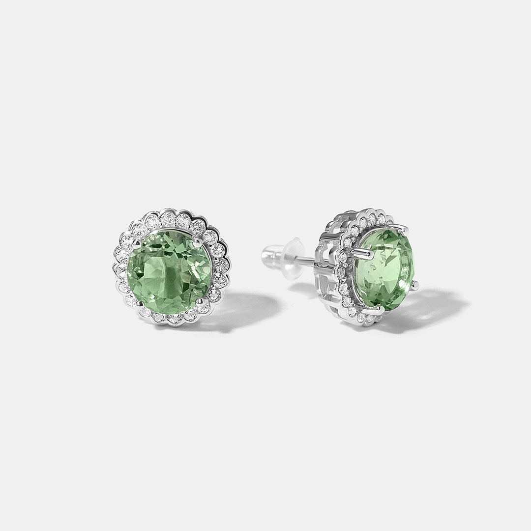 Серебряные серьги-пусеты с флюоритами