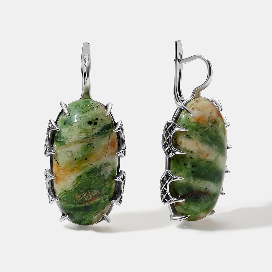 Серебряные серьги с зелеными опалами