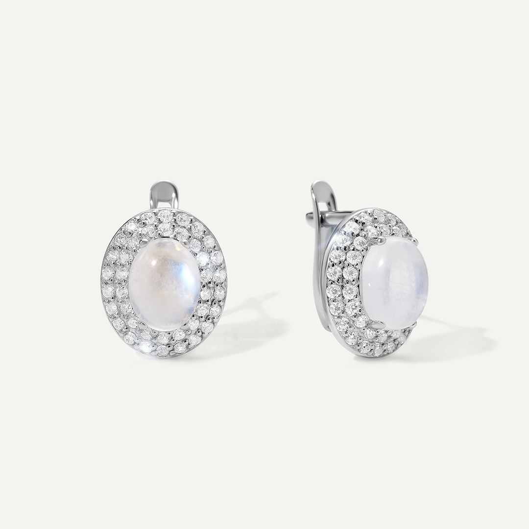 Серебряные серьги с лунными камнями