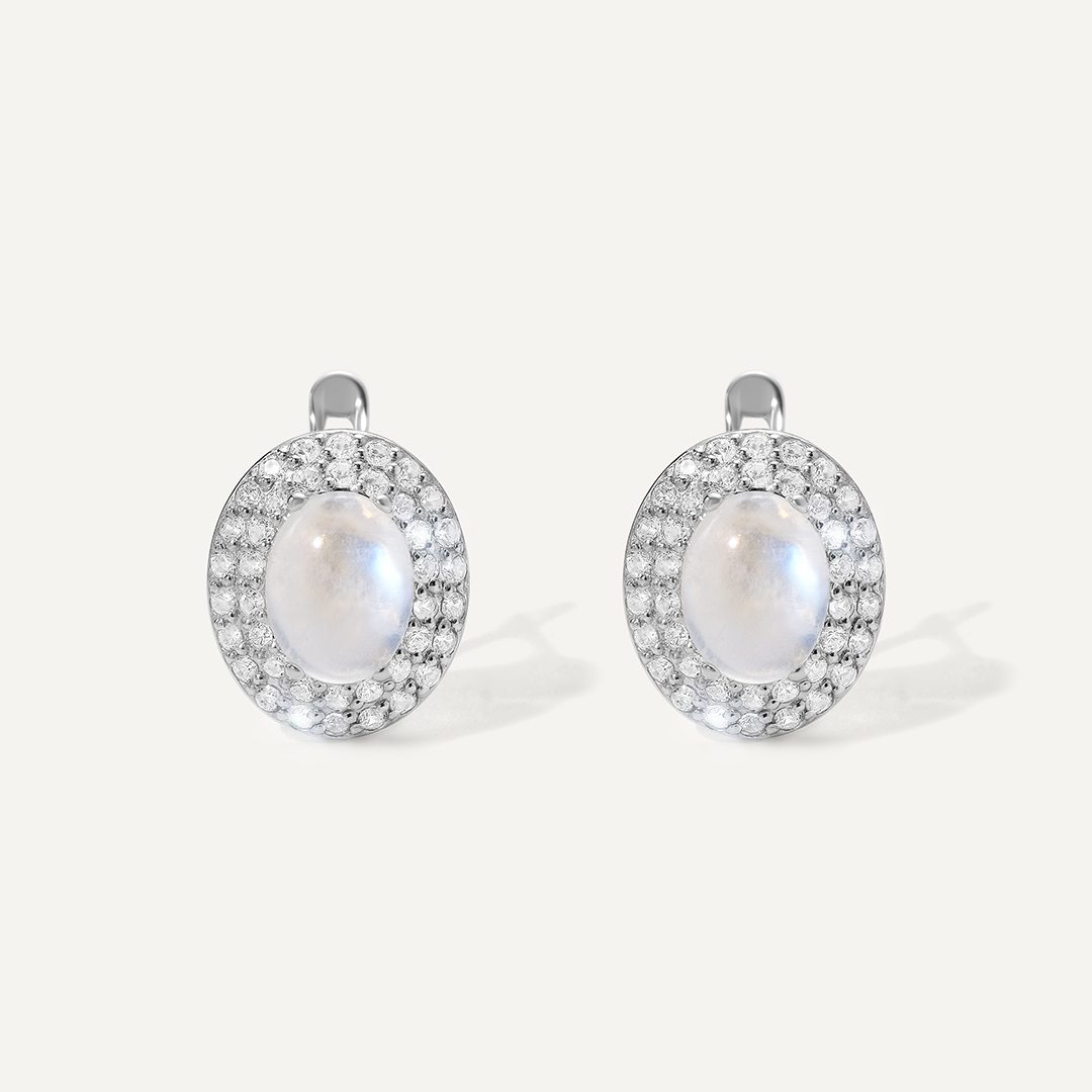 Серебряные серьги с лунными камнями