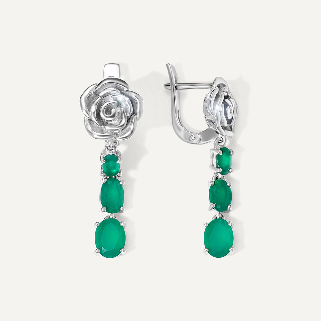 Серебряные серьги с агатами "Розы"