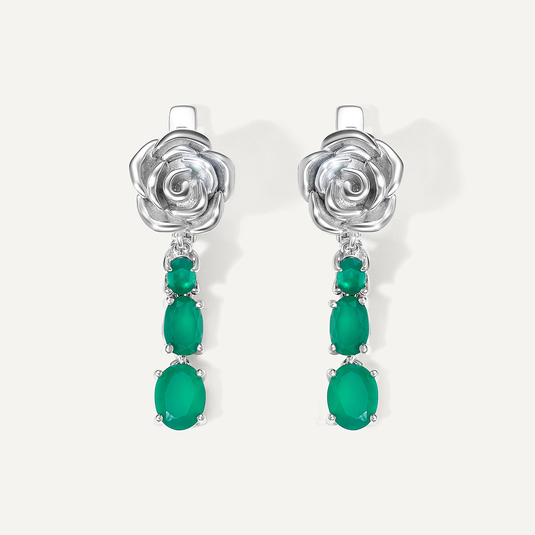 Серебряные серьги с агатами "Розы"