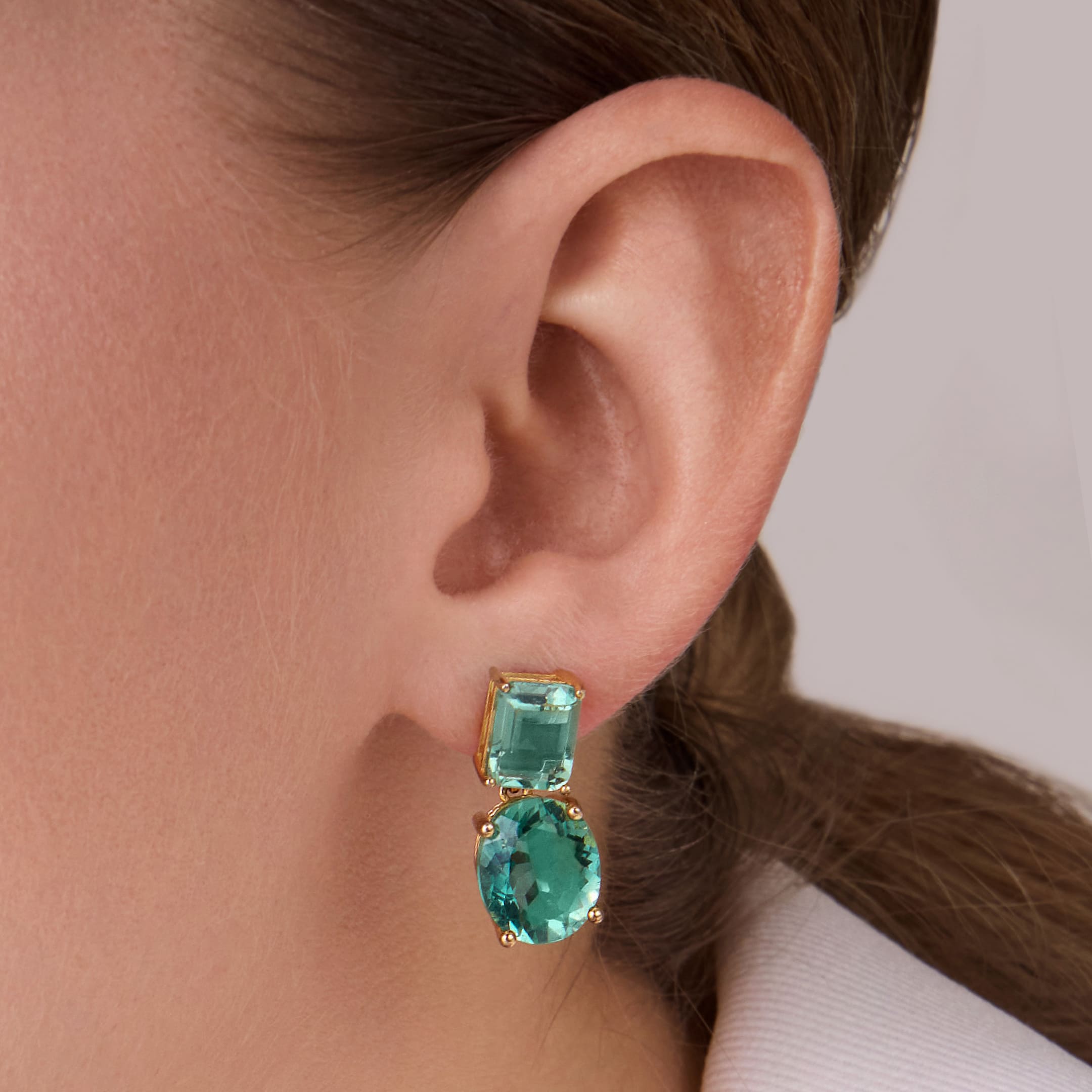 Серебряные серьги-пусеты с флюоритами