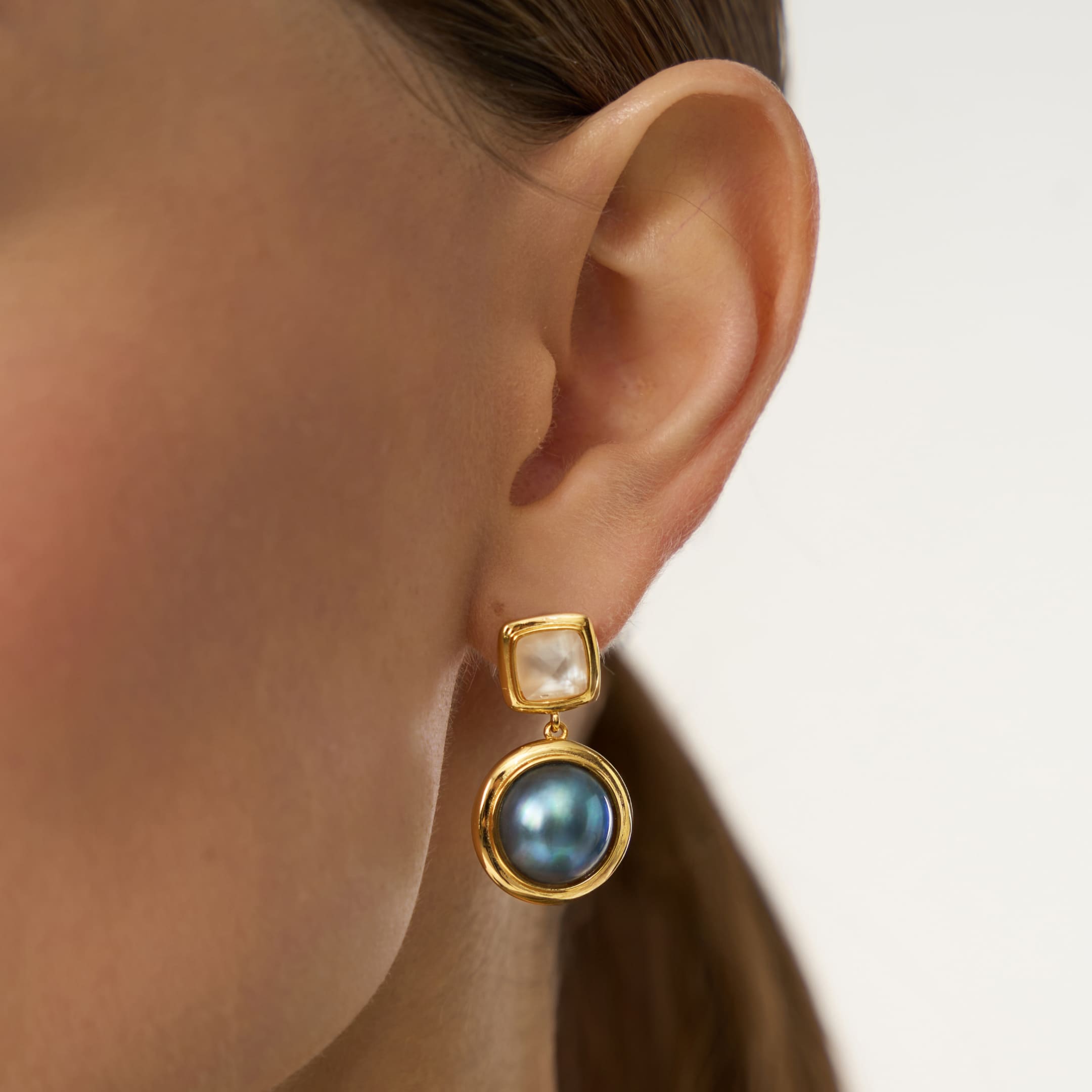 Серебряные серьги с перламутром и жемчугом Мабе