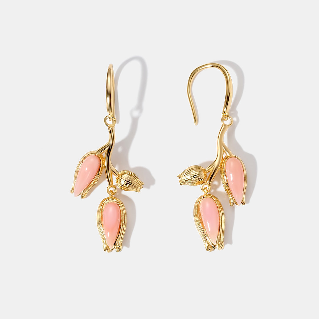 Серебряные серьги с кораллами "Цветы"