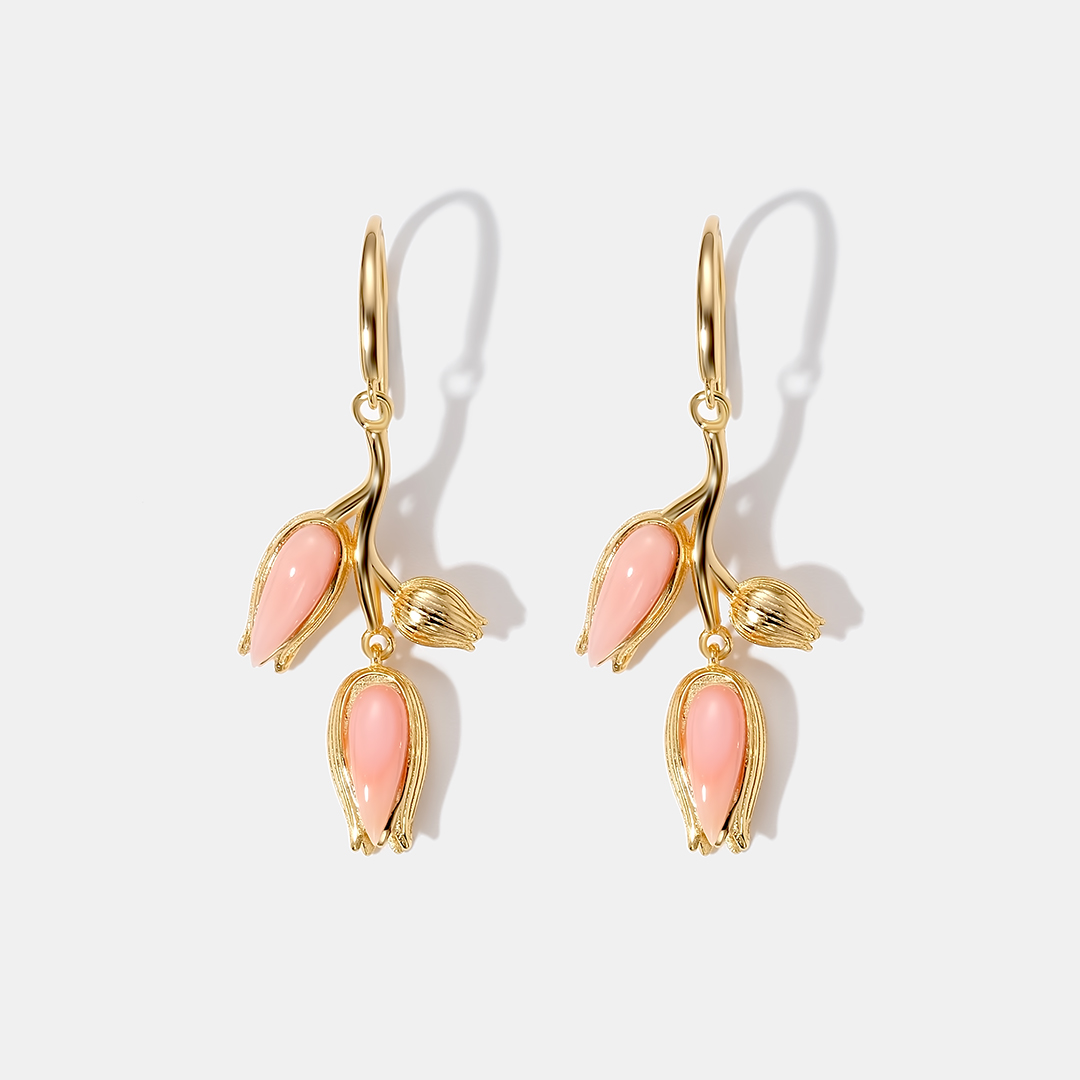Серебряные серьги с кораллами "Цветы"