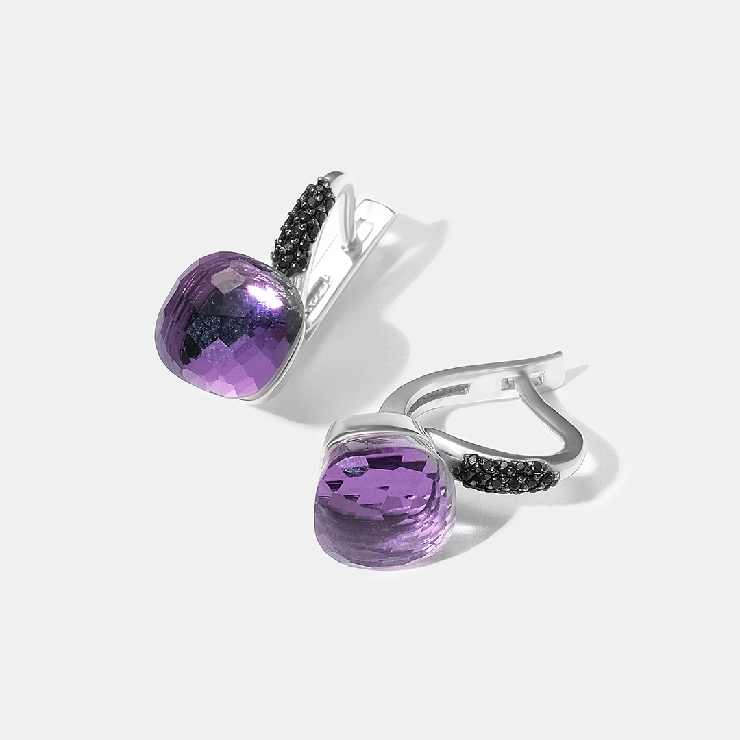 Серебряные серьги с аметистами и шпинелью