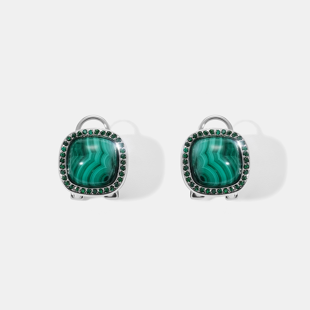 Серебряные серьги с малахитами