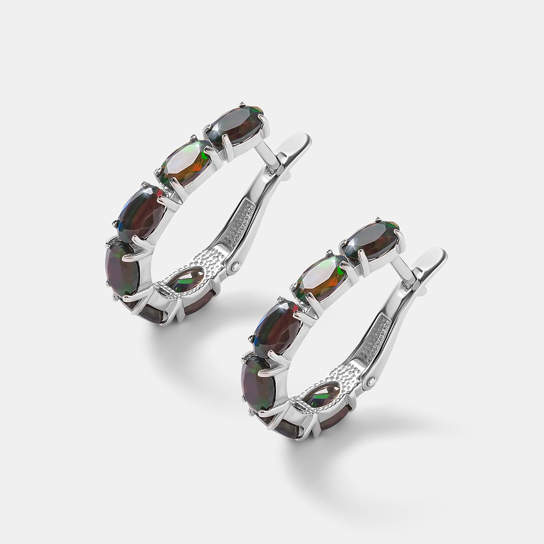 Серебряные серьги с черными опалами