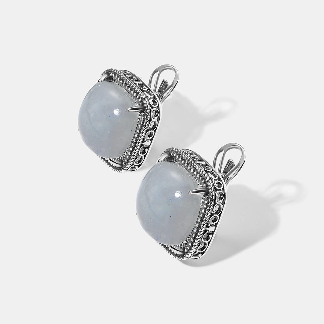 Серебряные серьги с лунными камнями