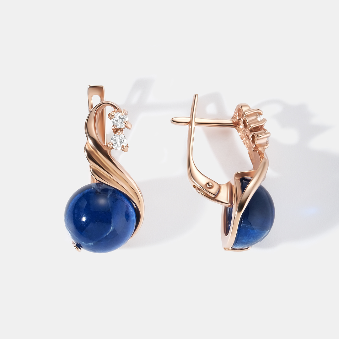 Серебряные серьги с синим янтарем