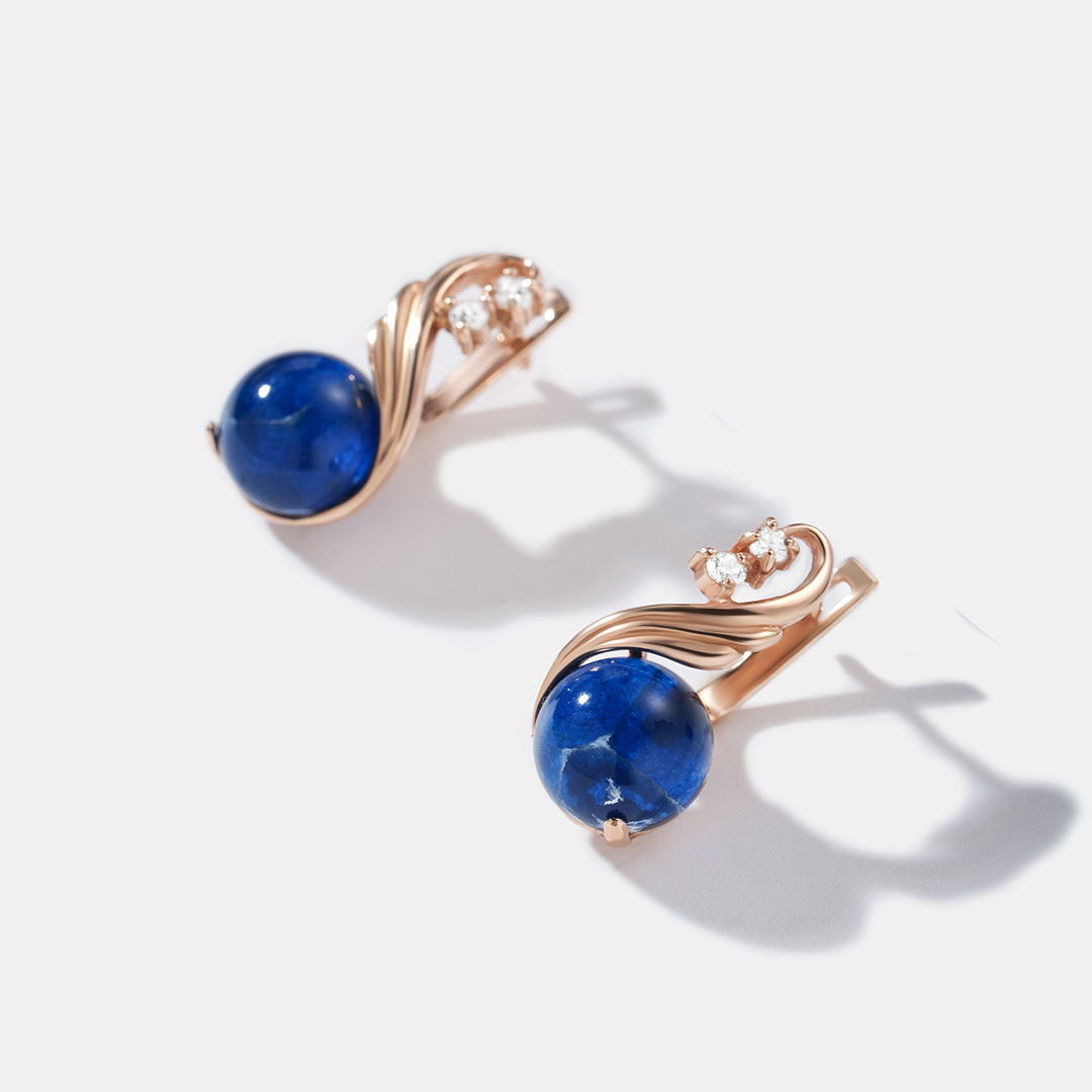 Серебряные серьги с синим янтарем