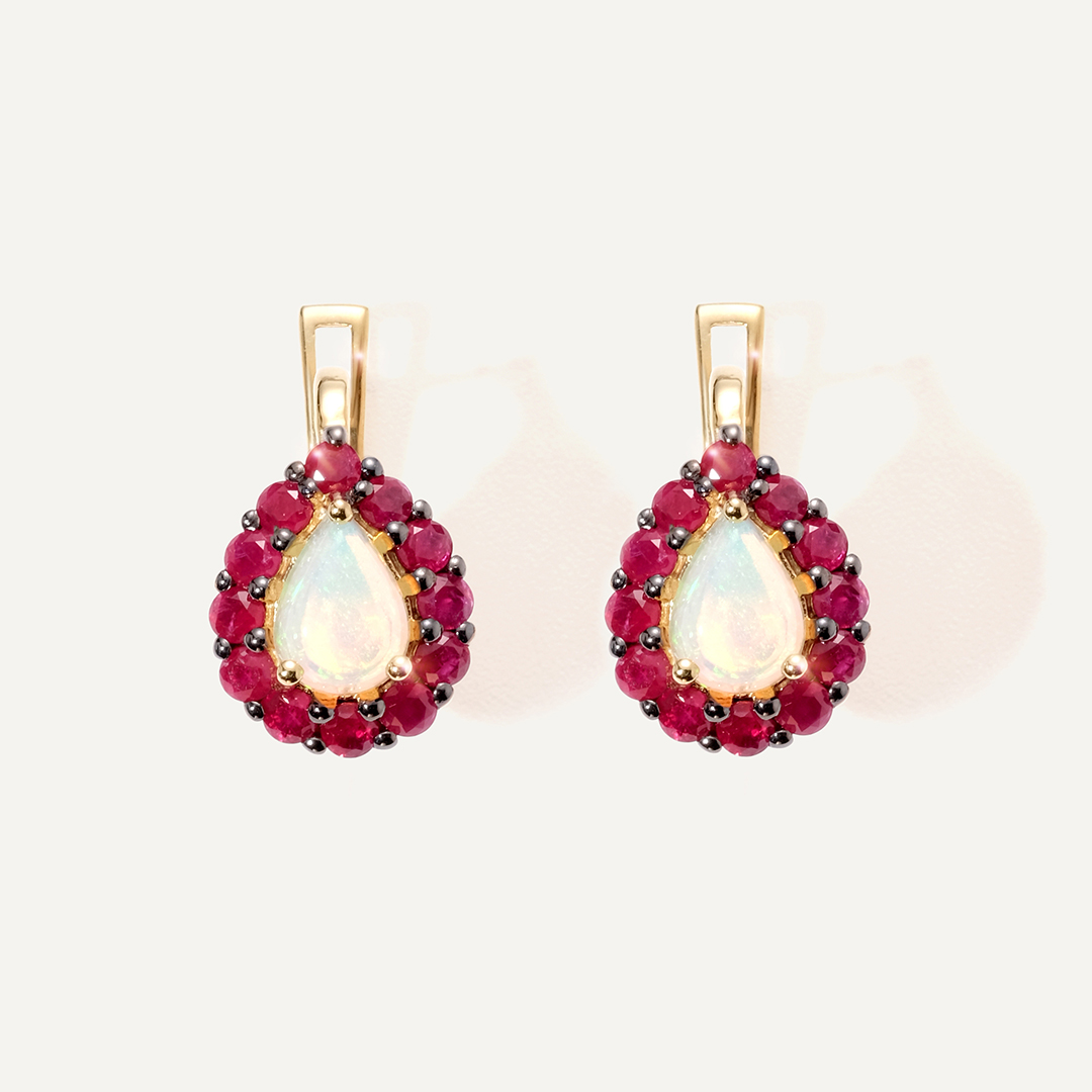 Серебряные серьги с опалами и рубинами