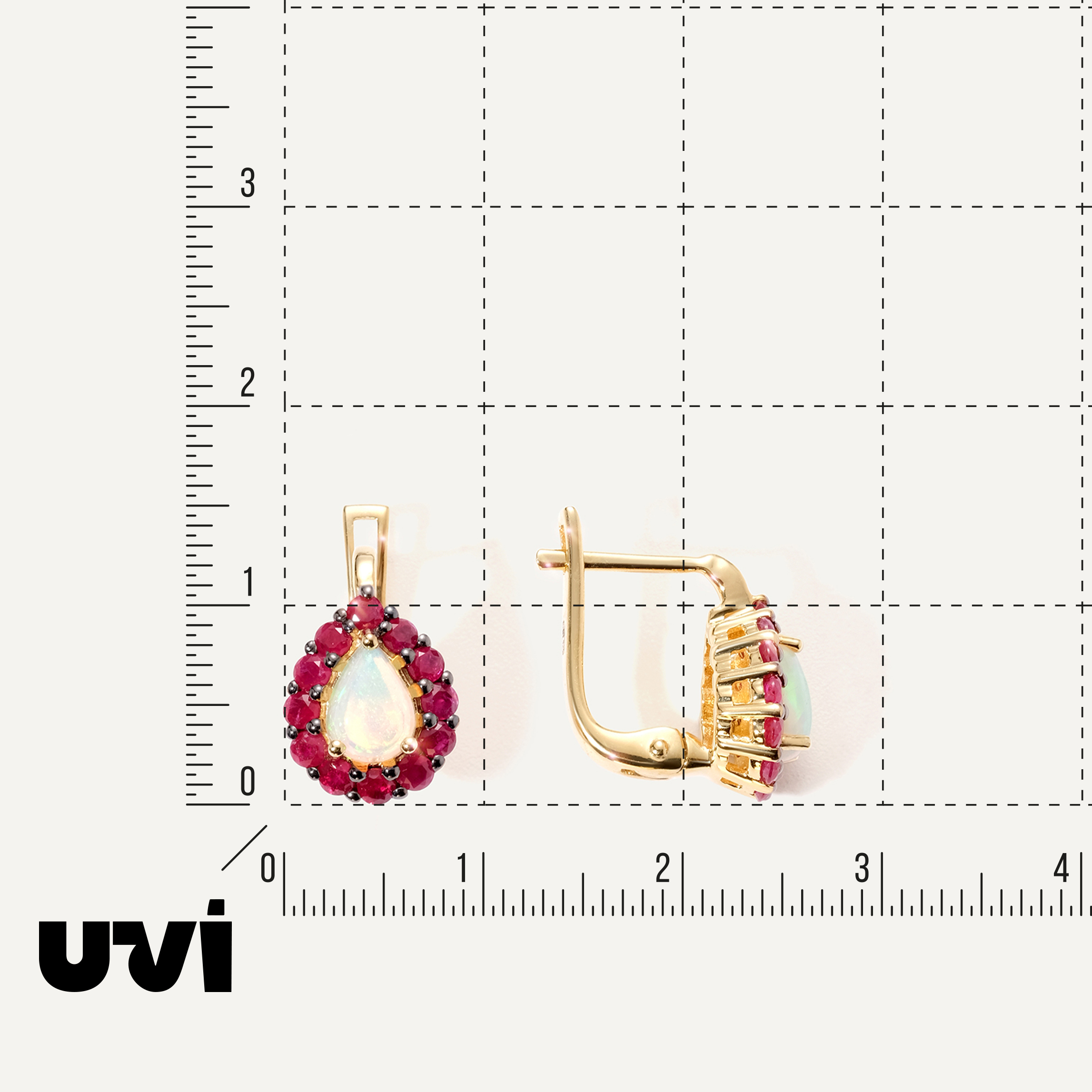 Серебряные серьги с опалами и рубинами