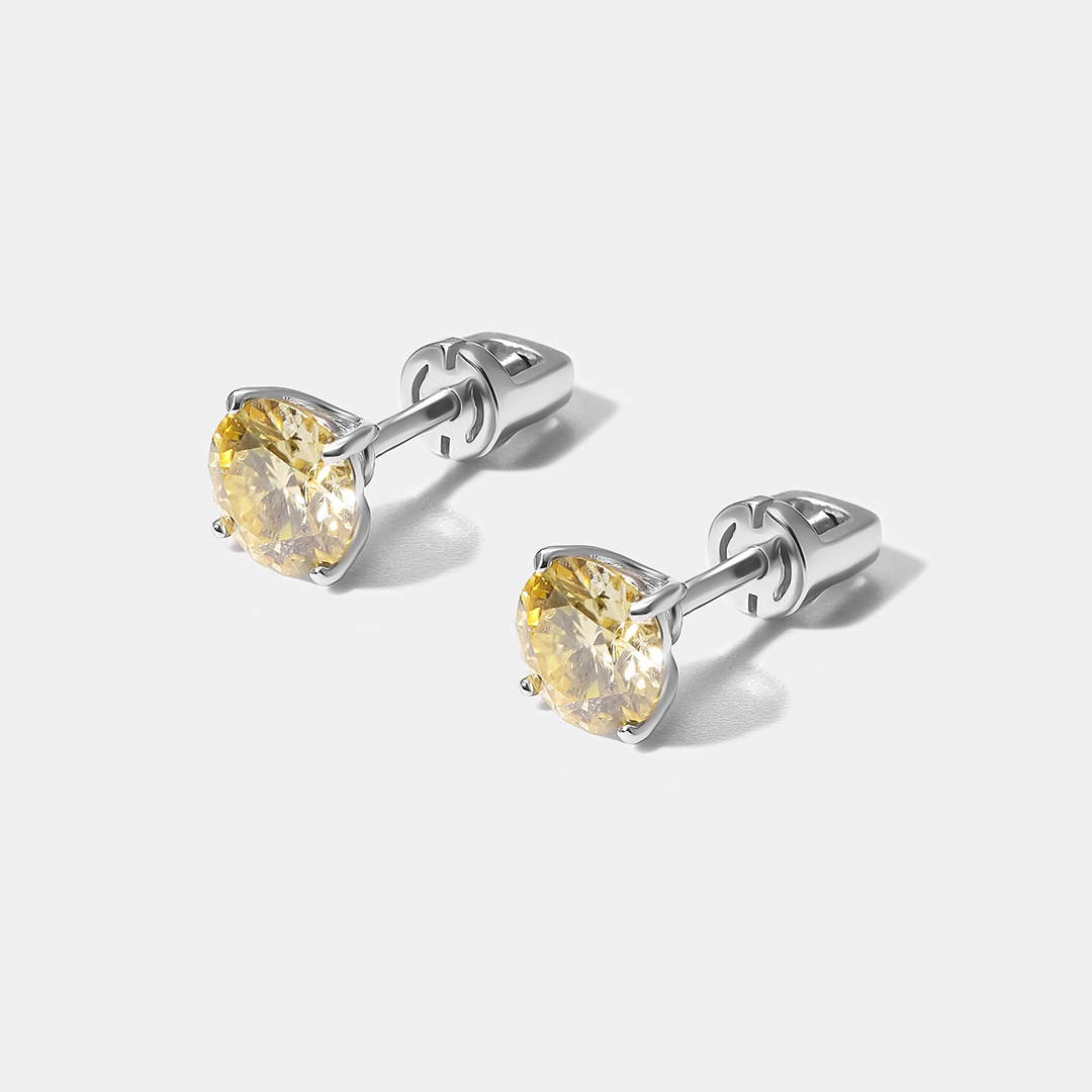 Серебряные серьги-пусеты с желтыми муассанитами