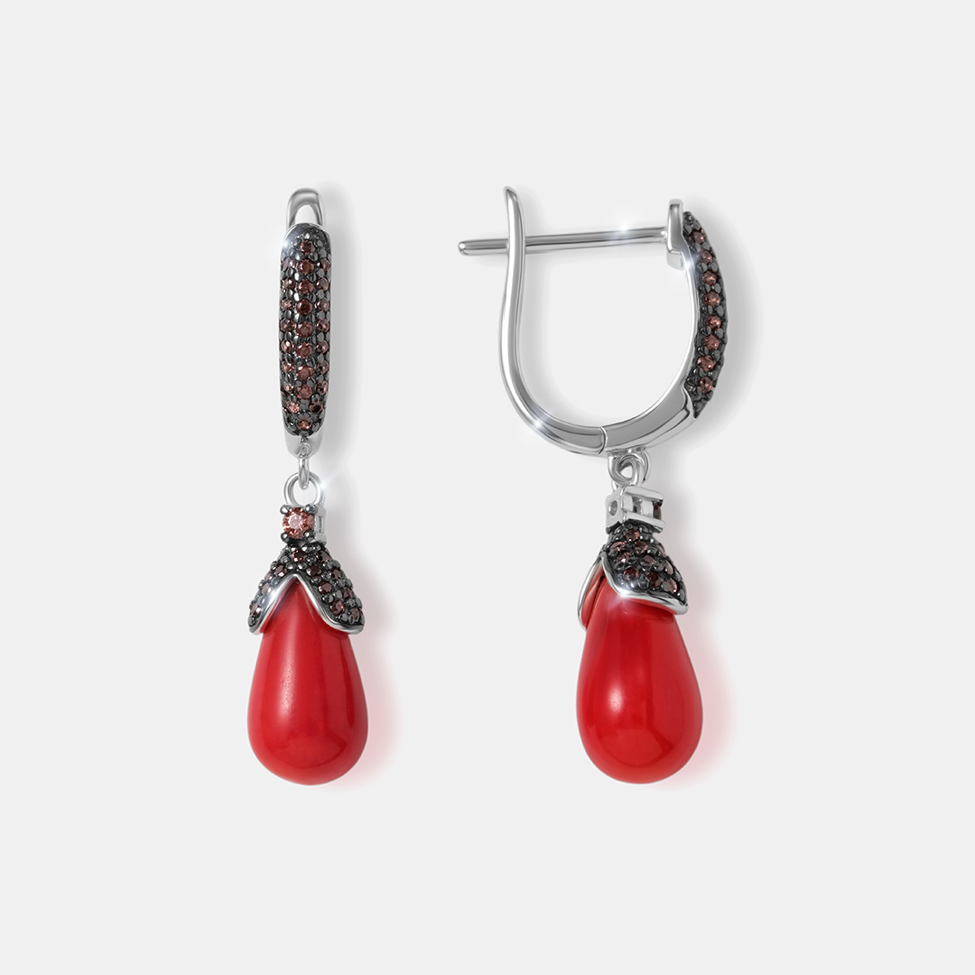 Серебряные серьги с кораллами