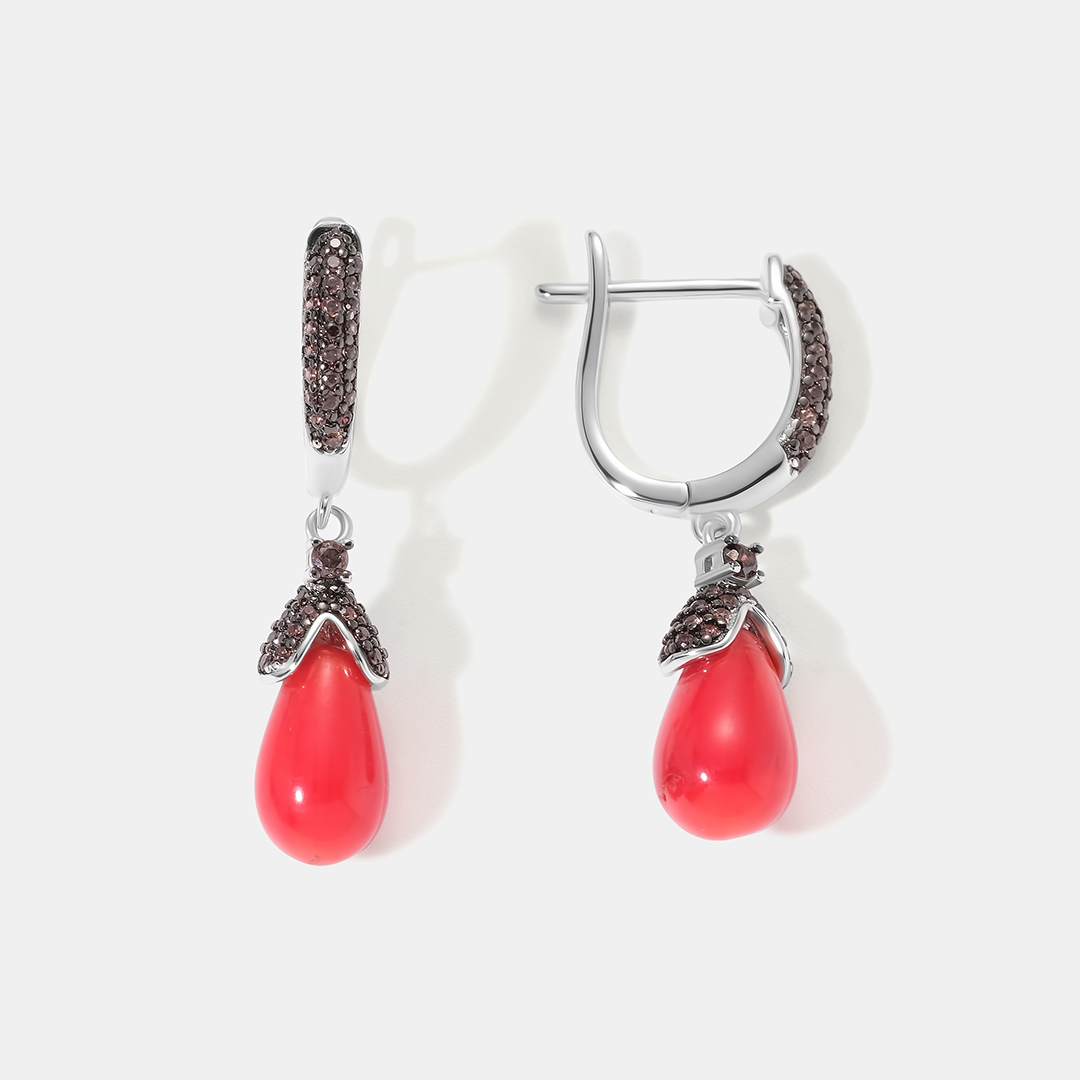 Серебряные серьги с кораллами