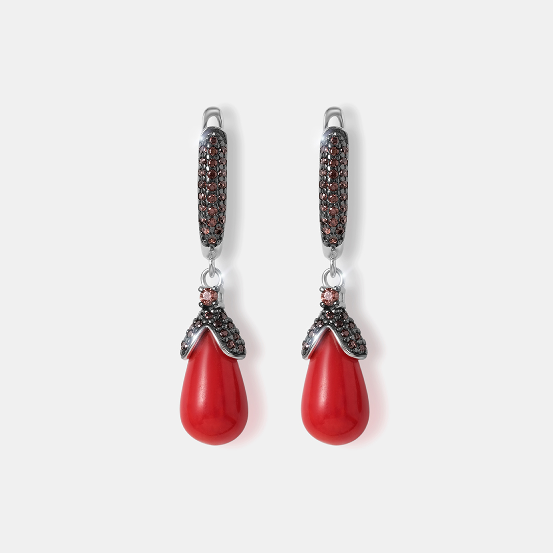 Серебряные серьги с кораллами