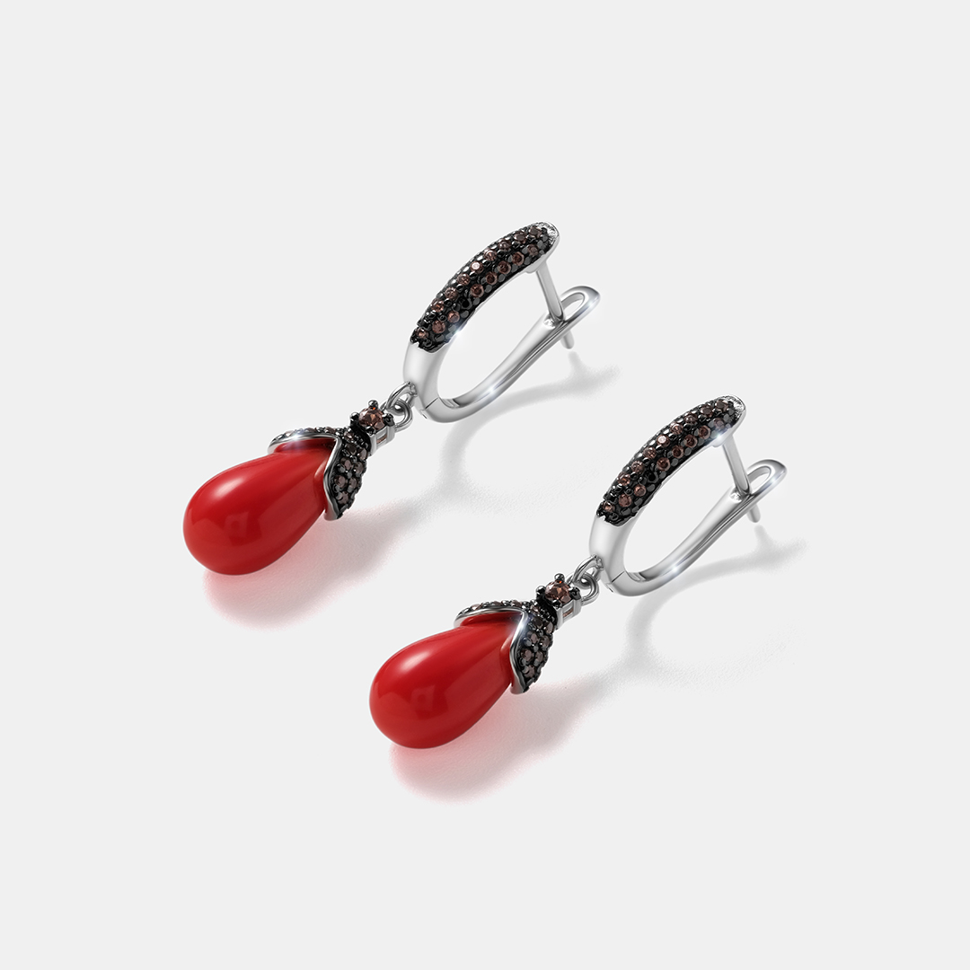 Серебряные серьги с кораллами