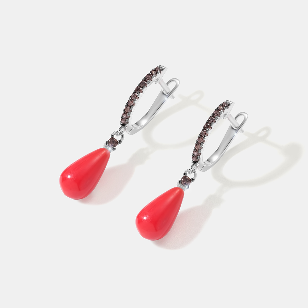 Серебряные серьги с кораллами