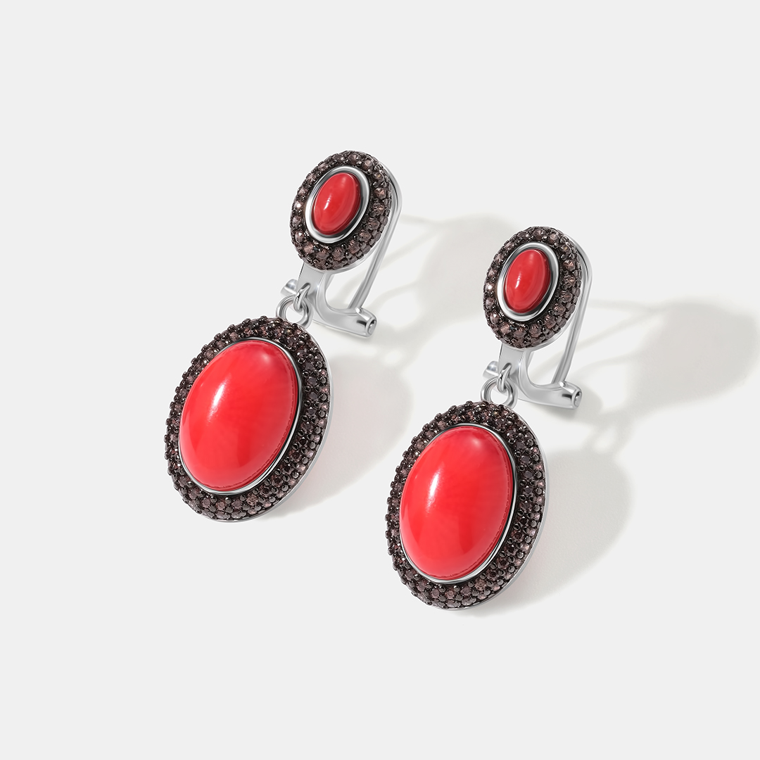 Серебряные серьги с кораллами