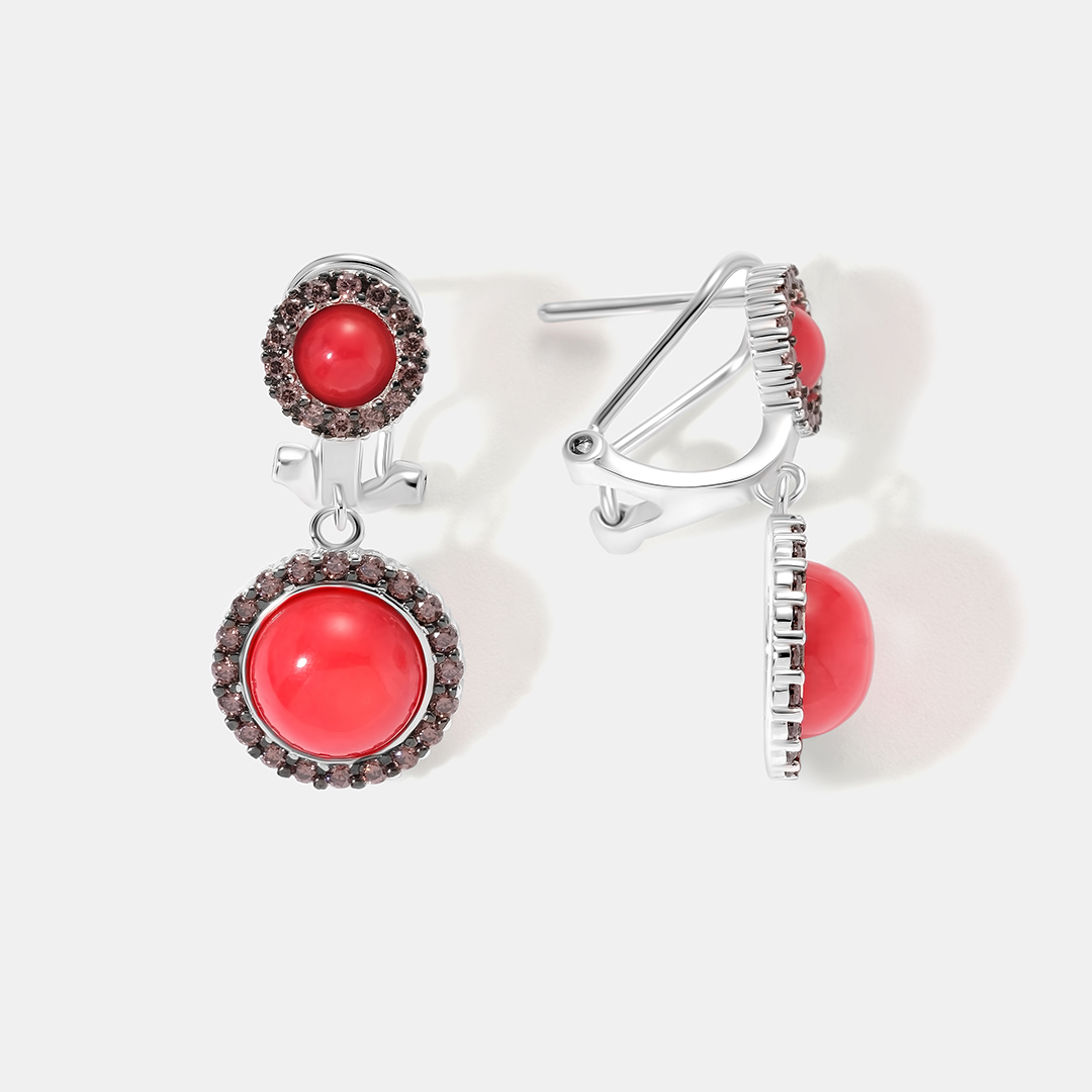 Серебряные серьги с кораллами