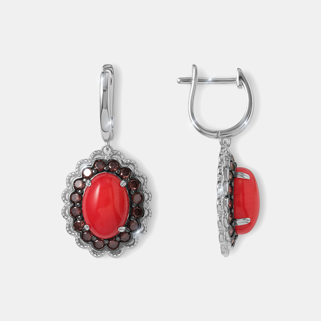 Серебряные серьги с кораллами