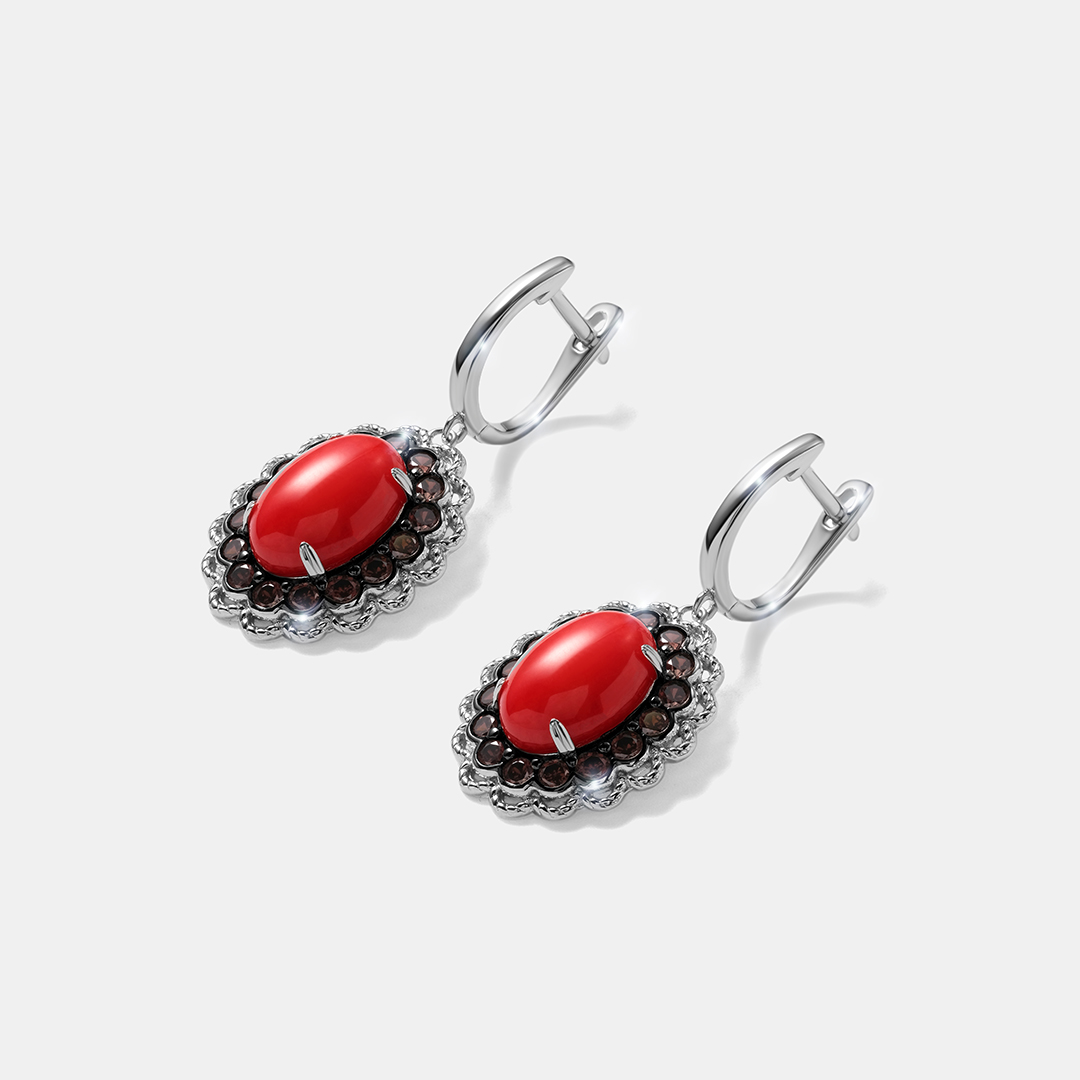 Серебряные серьги с кораллами